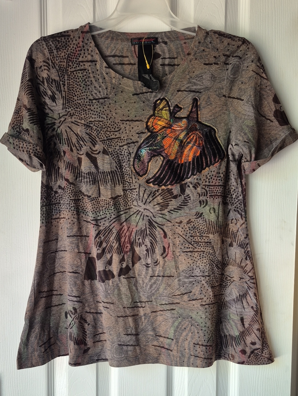 nwt Y2K Custo Barcelona Butterfly Tee 3 Abstract Applique Shirt Trapeze Top L